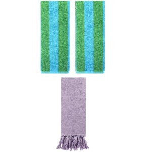 REGALWOVEN 3 Packs Striped and Solid Tassels Absorbent Soft Cotton Hand Towel for Bathroom - 1 of 4