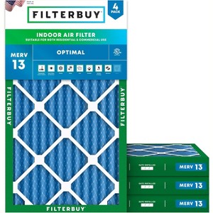 Filterbuy 12x26.5x2 Air Filter (4-Pack), Pleated MERV 13 Health Defense Replacement HVAC AC Furnace Filters (Actual Size: 12.00 x 26.50 x 1.75) - 1 of 4