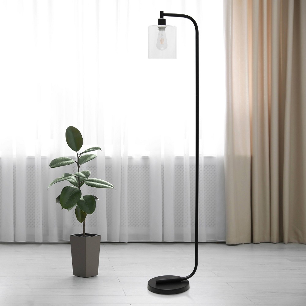 Photos - Floodlight / Street Light iRon Antique Style Industrial  Lantern Floor Lamp with Glass Shade Black - Simple Designs: ETL Listed, 60W, Metal Body 