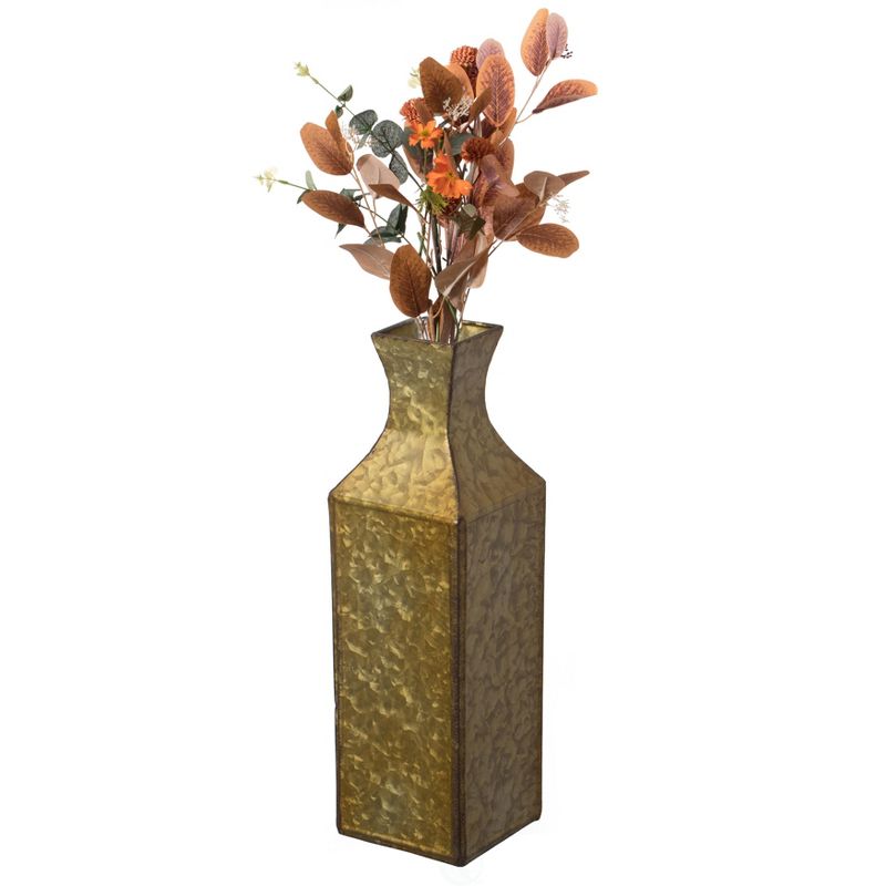 Antique Gold Textured Metal Bottle Shape Floor Vase, Small