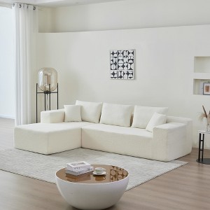 Modular Lamb Fabric Sectional Sofa with Reversible Chaise, 104-Inch Washable Cover, White - 1 of 4