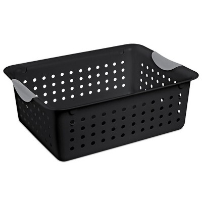 Sterilite 1624 Medium Ultra Indoor Home Plastic Storage Organizer Basket Container with Contoured Handles for Cabinets, Shelves, Black (12 Pack)