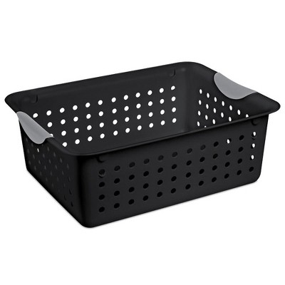 Sterilite 1624 Medium Ultra Indoor Home Plastic Storage Organizer Basket Container with Contoured Handles for Cabinets, Shelves, Black (6 Pack)