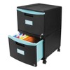 Storex Two-Drawer Mobile Filing Cabinet, 2 Legal/Letter-Size File Drawers, Black/Teal, 14.75" x 18.25" x 26" - 4 of 4