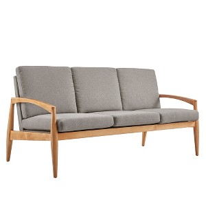 Inspire Q Mavena Mid Century Natural Wood Slanted Arm Sofa Linen Smoke Gray, Grey Gray