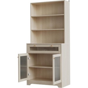 TackView 62" Pantry Cabinet with Storage Drawers Kitchen Bar Cabinet with 3-Tier Open Shelf Microwave Stand Glass Door Cupboard for Dining Living Room - 1 of 4