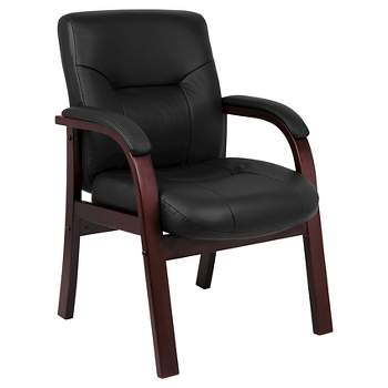 Executive Leather Guest Chair with Mahogany Finished Wood Black - Boss Office Products
