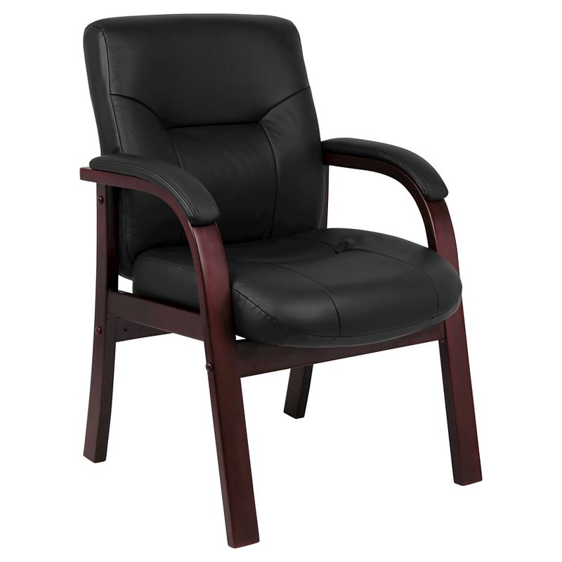 Executive Leather Guest Chair with Mahogany Finished Wood Black - Boss Office Products, 1 of 8