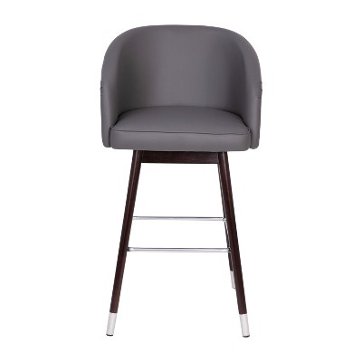 Adjustable Gray Leather & Walnut Metal Barstool 30"H