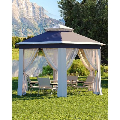 13x13ft Pop Up Gazebo Outdoor Canopy Tent with Mosquito Netting and 3 Adjustable Height, One Push Setup for Backyard Patio Garden Outside Blue