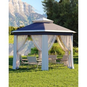 13x13ft Pop Up Gazebo Outdoor Canopy Tent with Mosquito Netting and 3 Adjustable Height, One Push Setup for Backyard Patio Garden Outside Blue - 1 of 4
