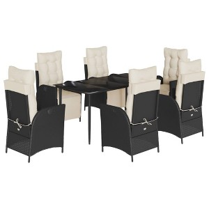 vidaXL 7 Piece Patio Dining Set with Cushions Black Poly Rattan - 63" Table Length Sharp Leg 6 Items - 1 of 4