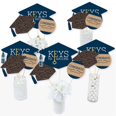 Big Dot of Happiness Grad Keys to Success - Graduation Party Centerpiece Sticks - Table Toppers - Set of 15