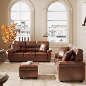 Faux Leather Sofa and Loveseat with Storage Ottoman Bench,Ultimate Comfort Couch for Living Room,Lounge Room-Morden Fort - 1 of 4