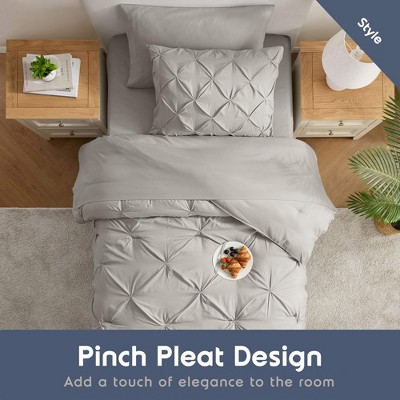Twin Linen Pinch Pleat Down Alternative Microfiber Bedding Set