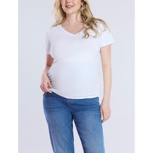 Women's V-Neck Side-Ruched Maternity Short Sleeve Tee | Motherhood Maternity - 1 of 3