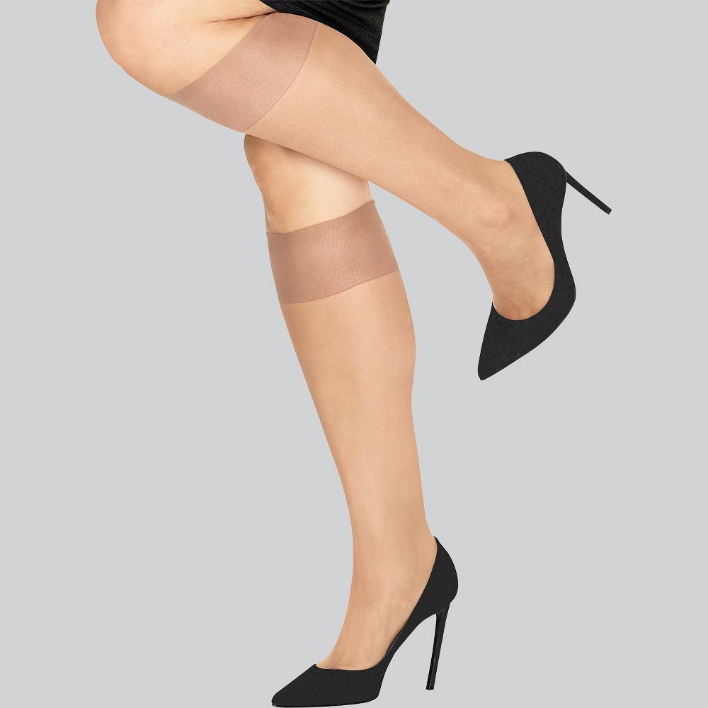 L'eggs Women's Extended Size 8pk Knee Highs - Nude L -  14496210