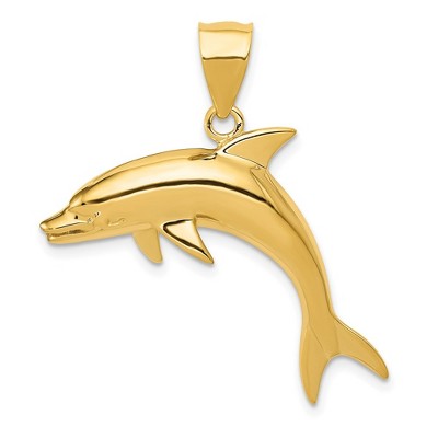 Black Bow Jewelry 14k Yellow Gold Large Dolphin Pendant