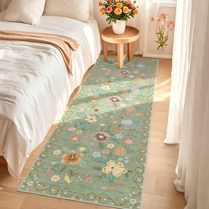 Floral Area Rug Washable Flower Rugs for Living Room Modern Floral Nursery Rug Ultra-Thin Soft Low Pile Accent Rug - 1 of 4