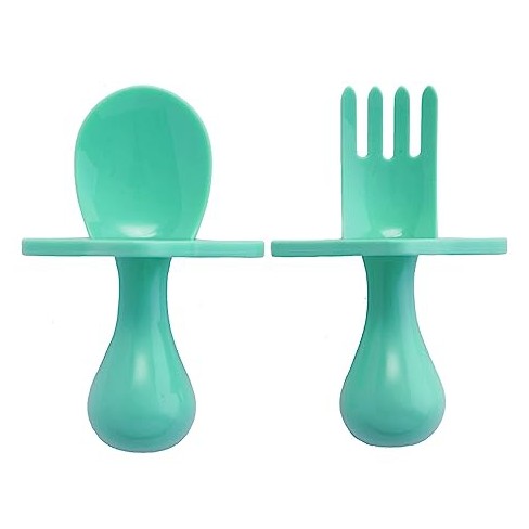 Baby Self Feeding Utensils Spoon and Fork Set Teal