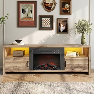 Bestier 71" Fireplace TV Stand for TVs up to 80" with Storage, LED Entertainment Center TV Console Table with 23" Retro Buttons Electric Fireplace - 1 of 4