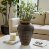 Modern Vase for Living Room Decor - Terracotta Vase with Woven Rattan Neck Perfect for Bedroom, Office, or Table Centerpiece - 19" Black & Brown - 3 of 4