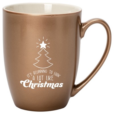 Elanze Designs It's Beginning To Look A Lot Like Christmas Bronze 10 ounce New Bone China Coffee Cup Mug