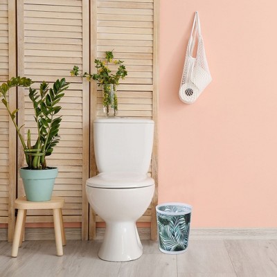 Tropical Palm Leaves Blue Plastic Bathroom Waste Basket