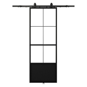 Karl Home 30 in. x 84 in. 3 Panel 3/4 Lite Clear Glass Black Finished Glass Sliding Barn Door with Hardware Kit - 1 of 4