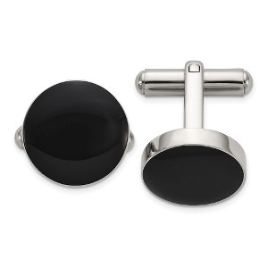 Chisel Stainless Steel Polished with Black Enameled Center Cuff Links - 1 of 4