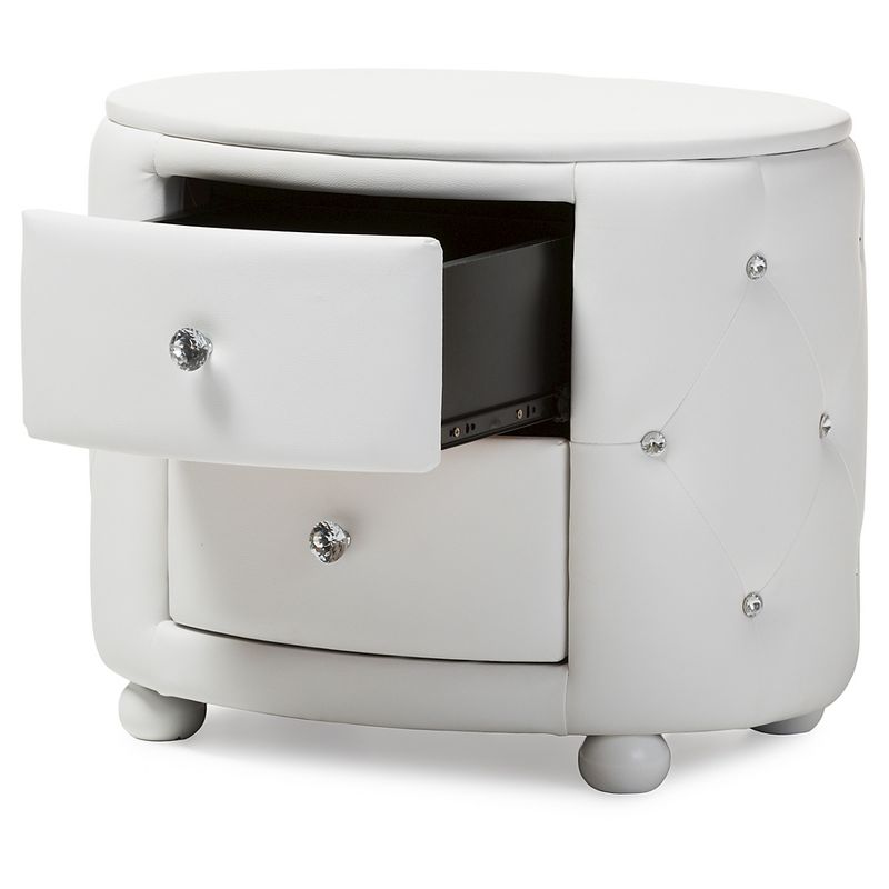 Davina Hollywood Glamour Style Oval 2 - Drawer Faux Leather Upholstered Nightstand - Baxton Studio, 4 of 8