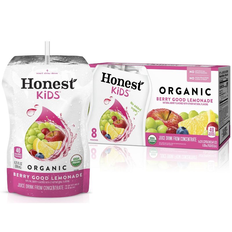Honest Kids Berry Berry Good Lemonade Organic Juice Drinks - 8pk/6.75 fl oz Pouches, 1 of 10