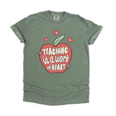 Simply Sage Market Women's Teaching Is A Work of Heart Apple Short Sleeve Garment Dyed Tee