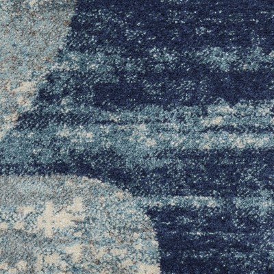 Navy and Light Blue Floral Synthetic Runner Rug