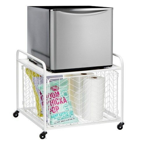 mDesign Small Portable Mini Fridge Storage Cart with Wheels and Handles -  White