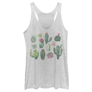 Women's Lost Gods Colorful Succulents Racerback Tank Top - 1 of 4