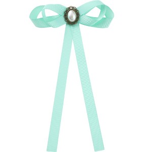 INSPIRE CHIC Women's Pre-Tied Long Ribbon Bowknot Faux Pearl Brooch Pin Tie - 1 of 4