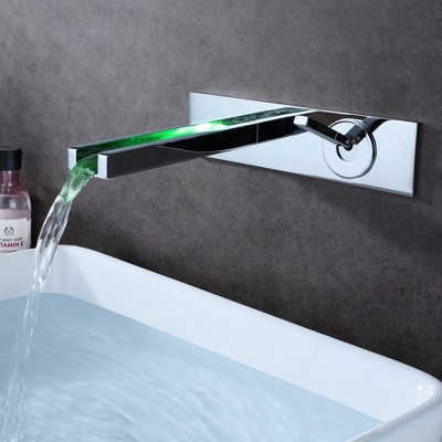 Chrome Wall Mount LED Waterfall Bathroom Sink Faucet