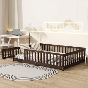 Sapphtopaz Kids Bed Frame, Rubber Wood Floor Bed with Safety Guardrails for Toddlers & Kids' Bedrooms (Twin/Full Size) - 1 of 4