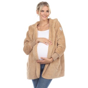 Maternity Plush Hooded Cardigan with Pockets - 1 of 4