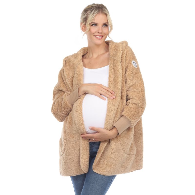 Maternity Plush Hooded Cardigan with Pockets, 1 of 6