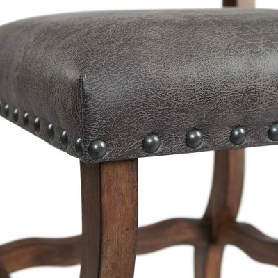 Tall Brown Faux Leather Tufted Side Chair with Wood Frame