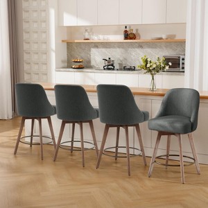 Bekrvio 26" Swivel Bar Stools Set 1/2/3/4 with Solid Wood Legs, 3.15” Linen Upholstered Seat with Back, Mid-Century Bar Chairs for Kitchen Island - 1 of 4