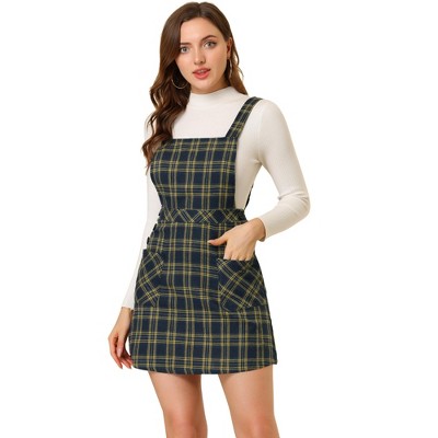 Allegra K Women s Plaid Tartan Button Decor A line Pinafore