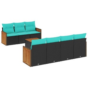 vidaXL 8 Piece Garden Sofa Set with Cushions Black Poly Rattan - Black - 1 of 4