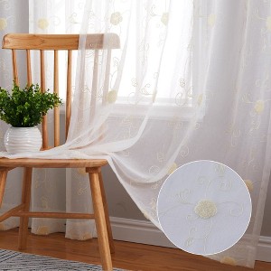 Garvee Floral Embroidered Semi Sheer Curtains Voile Grommet Farmhouse Window Treatments Set, 2 Panels - 1 of 4