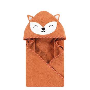 Hudson Baby Infant Boy Cotton Animal Face Hooded Towel, Orange Fox, One Size