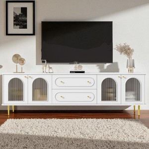 78.7" Modern TV Stand for TVs up to 80", Media Console with 2 Drawers & 2 Fluted Glass Door Cabinets, Wood Entertainment Center with Metal Legs - 1 of 4