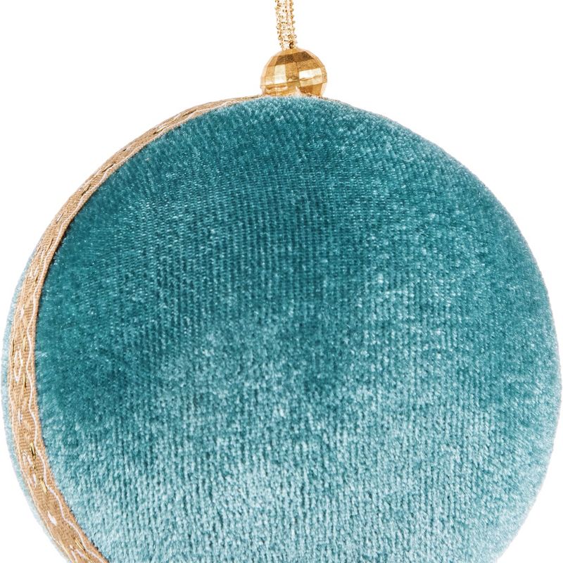 Northlight Velour Round Ball Christmas Ornament - 3.25" - Teal Green and Gold, 3 of 4