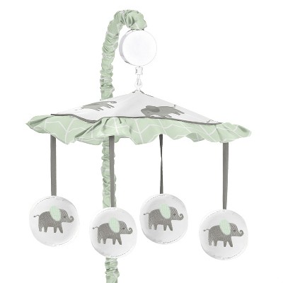 Image of Sweet Jojo Designs Boy, Girl, Unisex/Gender Neutral Musical Crib Mobile Elephant Green, Grey and White